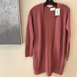 Mauve open front waffle knit cardigan